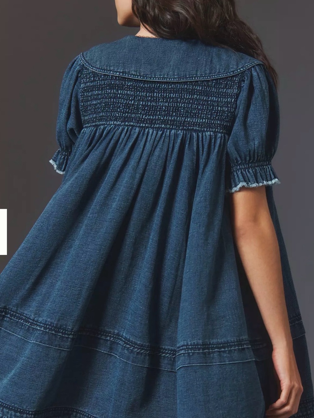 Pilcro Anthropologie Denim Smocked Babydoll Swing Mini Dress Medium - Picture 3 of 13